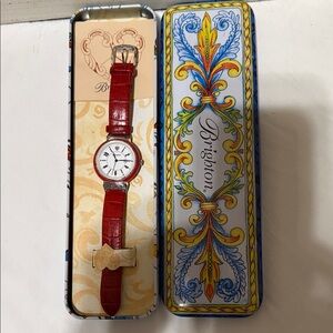 Brighton Red Leather Strap Women's Watch with Silver Accents